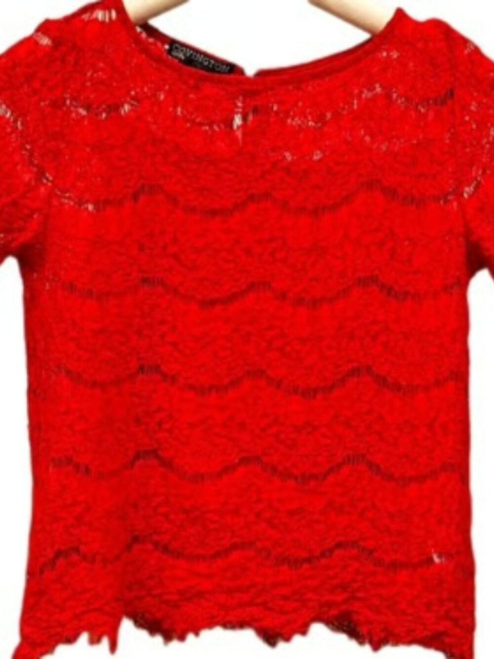 Covington Red Lace Top Short Sleeve Blouse 2 Piece Round Neck Party Sexy Top